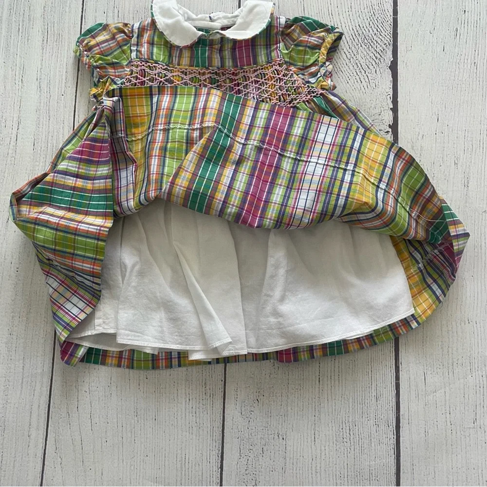 Ralph Lauren Pink & Green Smocked Collared Dress Size 6 months